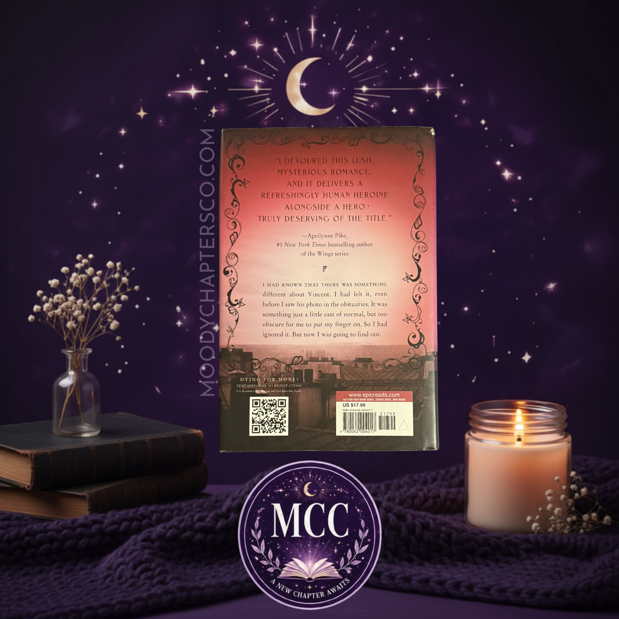 Die for Me by Amy Plum hardcover back cover, used good condition, MoodyChaptersCo